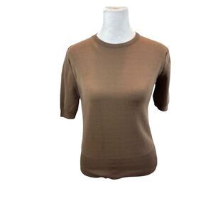 Ladies Vinatge Ban-Lon Brown Knit Short Sleeve Blouse Size Small